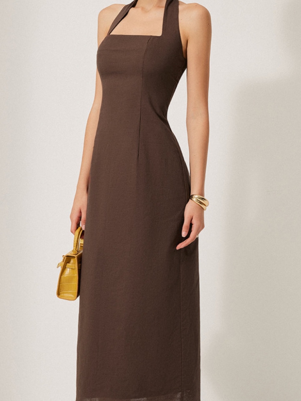NWT COMMENSE Dark Brown Cotton Linen Maxi Dress